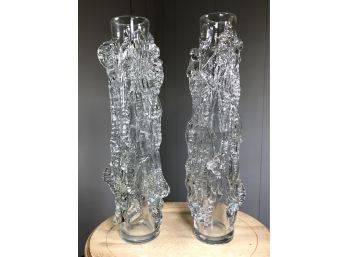 Absolutely Incredible Pair Of VERY Large And VERY Heavy Pair Of Tall Art Glass Vases - Very Expensive !