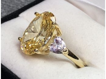Stunning Sterling Silver / 925 With 14kt Gold Overlay With Yellow & White Topaz - INCREDIBLE Looking Ring !