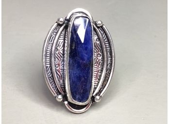 Fantastic Sterling Silver / 925 Cocktail Ring With Large Lapiz Lazuli - Very Pretty Ring - Unusual Style