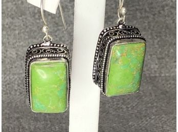 Stunning Sterling Silver / 925 Earrings With Copper Green Turquoise - Fabulous Details - Very Pretty !