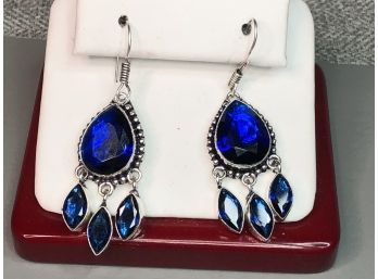 Amazing Sterling Silver / 925 Earrings With Indigo Blue Topaz - Fantastic Pair - Intense Color - New / Unworn