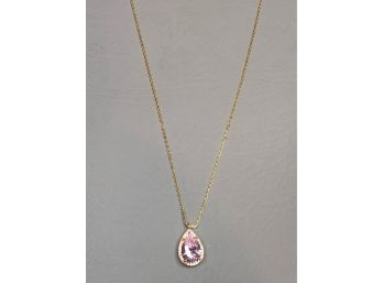 Wonderful Sterling Silver / 925 With 14k Gold Overlay Necklace With Pink & White Tourmaline Pendant NICE !