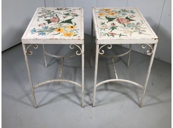 Fabulous Pair Of Antique / Vintage Wrought Iron - With RARE Sant' Anna Tiles From Portugal / Lisbon