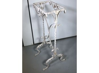 Antique Wrought Iron Metal Plant Stand / Fish Bowl Stand - Old White Paint - Great Old Piece !