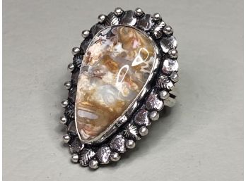 Fabulous Sterling Silver / 925 Cocktail Ring With Ocean Jasper From Madagascar - New / Unused - NICE !
