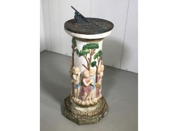 Fabulous Vintage Painted Cement Sundial / Pedestal - Sat In Southport Garden For 40 Years - Great Piece !