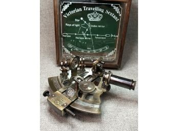Great Antique Style Navigational Sextant - All Brass - Actually Functions - In Wonderful Teak Display Case