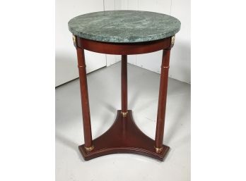 Lovely Mahogany French Empire Style Bouillotte Table With Green Marble Top By Bombay Company - FANTASTIC !