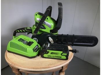 Incredible GREENWORKS 40V Chainsaw - Electric / Cordless - You Get Chainsaw - Battery & Charger TESTED WORKS !