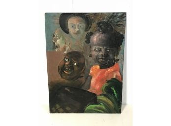 Very Interesting Antique / Vintage Painting - African American Artist - Oil On Board - Unfinished Amazing !