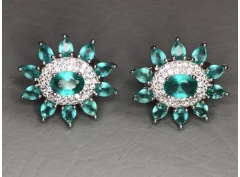 Fabulous Sterling Silver / 925 Earrings With Light Blue Moonstone - Very Pretty Pair - New / Unused - Gift !