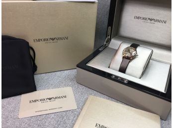 Lovely $895 GIORGIO ARMANI / Emporio Ladies Watch - Brand New Goldtone Case With Leather Strap - AMAZING GIFT
