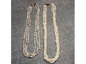 (2) Two Fabulous Genuine Freshwater Pearl Necklaces - Both With 14kt Gold Clasps - Largerst Is 18' - WOW !