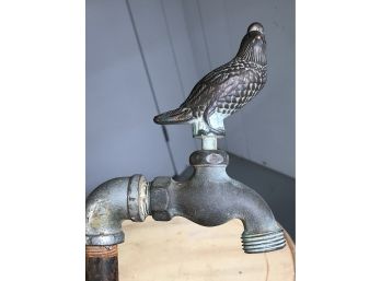 Fabulous Vintage 1940s Brass Water Spigot / Water Spout With BIRD HANDLE - Look At The AMAZING Patina WOW !