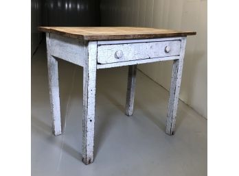 Antique Farmhouse Work Table With Pine Top - GREAT Old Original Crackled Paint On Legs OLD PAINT !