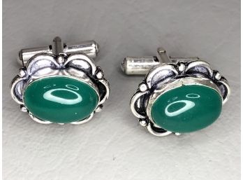 Awesome Vintage Style Sterling Silver / 925 Cufflinks With Jade - Great Gift Idea - New / Unused - NICE !