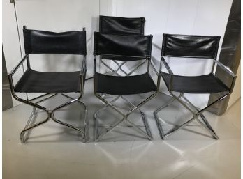 Group Of Four Vintage Chrome Directors Chairs - THREE MATCH - ONE SIMILAR - Very Cool Chairs - Look !