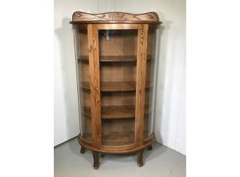 Beautiful Victorian Style Oak China Closet - With Curved Glass - Has Original Key - GREAT CONDITION - NICE !