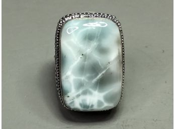 Beautiful Sterling Siler / 925 Cocktail Ring With Larimar From Dominican Republic - Wonderful Ring ! Wow !