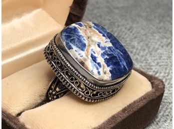 Gorgeous Sterling Silver / 925 Square Cocktail Ring With Orange Sodalite - Minas Gerais - All Hand Made Piece