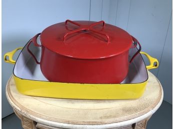 Two Fantastic Pieces Of DANSK - KOBENSTYLE Enamel Cookware - Jens Quistgaard - One Red / One Yellow - NICE !