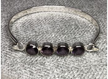 Beautiful Sterling Silver / 925 Cuff / Bangle Bracelet With Amethyst - New  Never Worn - Great Gift Idea !