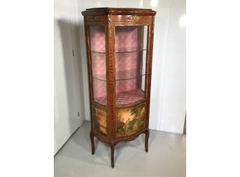 Fabulous Vintage Hand Painted French Style Vitrine / Curio / Parlor Cabinet With Bronze Ormolu Mounts WOW !