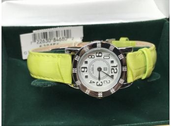 Wonderful Genuine $495 GIVENCHY - PARIS Ladies With Chartreuse Leather Deployment Strap - GREAT GIFT IDEA !
