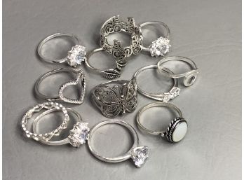 Group Lot Of Twelve (12) Sterling Silver / 925 Rings - ALL FOR ONE BID - Some With Gemstones - GREAT GIFT !
