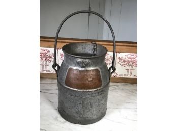 Incredible Antique Galvanized Milk Pail From Jennings Family In Fairfield,CT With Brass Return To  Name Tag
