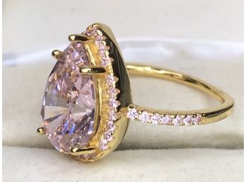 Lovely Sterling Silver / 925 With 14kt Overlay With Teardrop Pink Tourmaline / Encircled With Pink Tourmaline