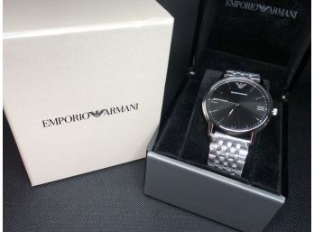 Fantastic Brand New $495 Mens / Unisex GIORGIO ARMANI / EMPORIO Watch - Silvertone With Black Dial - NEW !