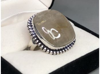 Beautiful Sterling Silver / 925 Ring With Golden Rutile - Very Pretty Ring - Elegant Style - New / Unworn