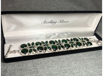 Fabulous Sterling Silver / 925 Bracelet With Emerald Green Russian Chrome Diopside Stones - WOW - Nice Piece !