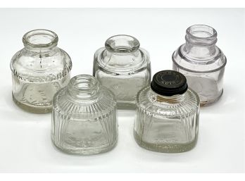 Lot Of Five Vintage Glass Ink Bottles