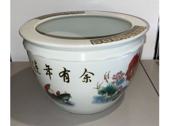 Vintage Hand Painted Porcelain Asian Planter With Koi