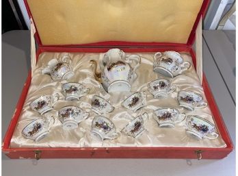 Vintage Italian Hand Painted Porcelain Tea Set With Carry Case