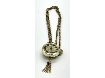 Antique Genovit De Luxe Open Watch Pendant With Chain