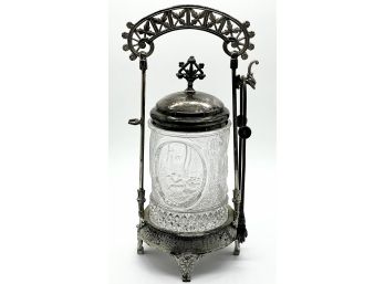 Ornate Vintage Glass Sterling Silver Pickle Jar