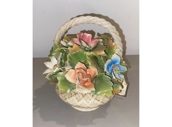 Vintage Italian Hand Painted Capodimonte Flower Basket Sculpture