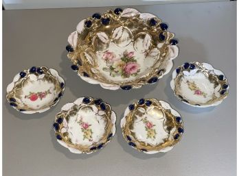 Set Of Vintage Hand Painted German Porcelain Serving Bowls