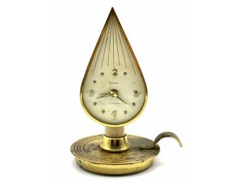 Vintage Swiza Brass Chamberstick Alarm Clock In Flame Shape Candle Holder Shape 7 Jewels - Swiss