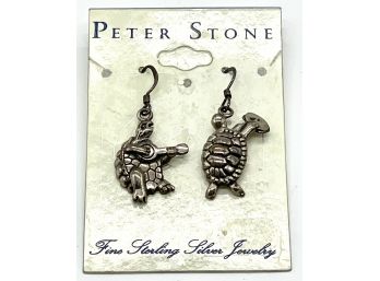 Pair Of Sterling Silver Musical Turtle Earrings Marked Peter Stone