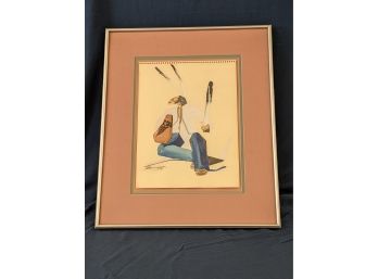 Listed Native Artist Sam English First Nation Figure Original Art Watercolor Painting