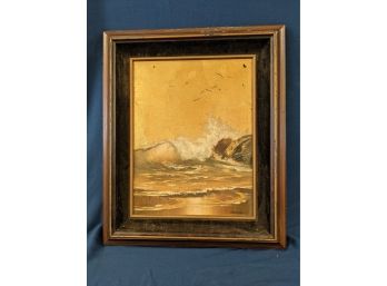 Listed California / Missouri Artist Les Parisch Seascape Painting On Gold Leaf