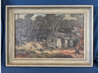 J. Hays Signed Original Oil On Canvas Painting Cabin In The Woods