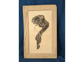 Pen And Ink Sketch After Gibson Girl 'Eternal Question' Signed