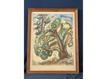 F. W. Shaffer Signed Watercolor Painting Abstract Tree / Forest Interior