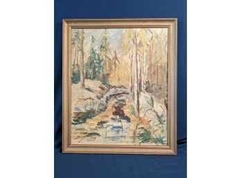 Signed 'Birger 1953' Oil On Artist Board Impressionist Painting Of Woods And Stream