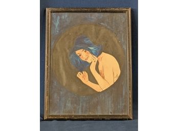 Signed And Dated 'Margot 1923' Painting Of Bathing Beauty